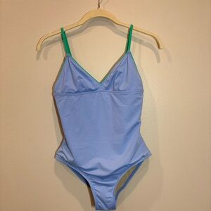 J. Crew Light Blue One-Piece with Green Trim Swimsuit Size 8